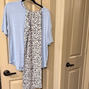 GAP Light Blue Pajama Set with Floral Print